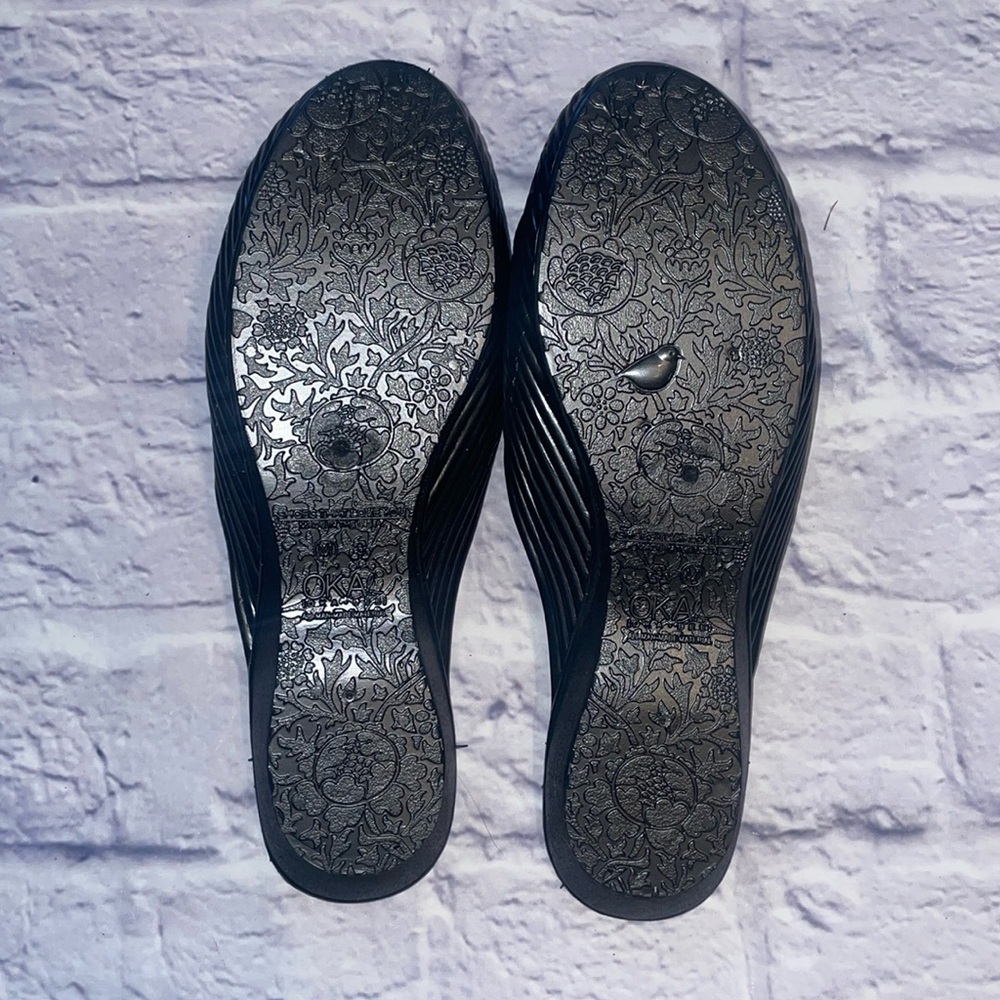 Oka B. Slides - Medium - Charcoal Gray with Black Bow - Picture 5 of 7